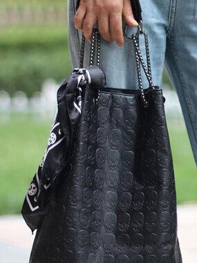 OKPTA Black Skull Faux Leather Hobo Bah Purse Handbag OKPTA 519165 💀 Spacious B